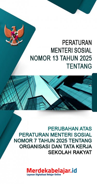 Peraturan Menteri Sosial Republik Indonesia Nomor 13 Tahun 2025 Tentang  Perubahan Atas Peraturan Menteri Sosial Nomor 7 Tahun 2025 Tentang Organisasi dan Tata Kerja Sekolah Rakyat